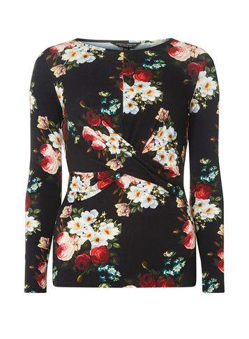 Dorothy Perkins Black Floral Print Crossover Top