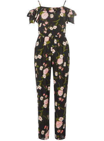 Dorothy Perkins Black Floral Cold-shoulder Jumpsuit