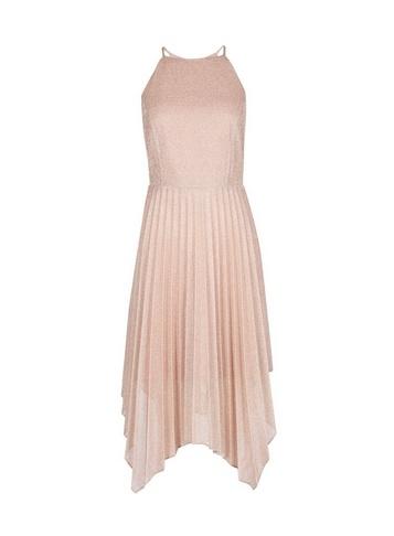 *luxe Pink Lurex Pleated Dress