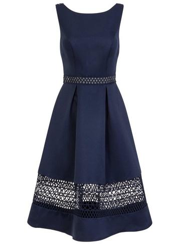 *chi Chi London Navy Crochet Detail Midi Skater Dress