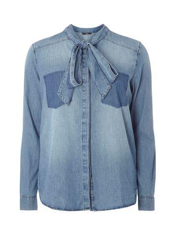 Dorothy Perkins *only Denim Tie Neck Blouse