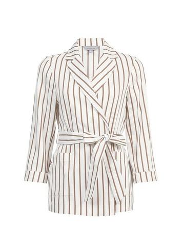 Dorothy Perkins Petite White Stripe Print Belted Jacket