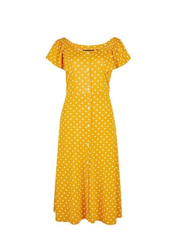 Dorothy Perkins Yellow Spot Print Bardot Midi Dress