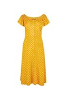 Dorothy Perkins Yellow Spot Print Bardot Midi Dress