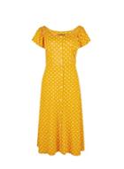 Dorothy Perkins Yellow Spot Print Bardot Midi Dress