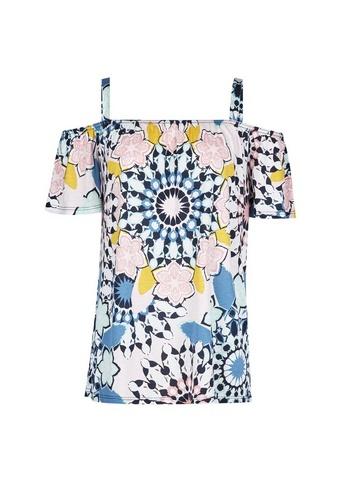 Dorothy Perkins Blue Tie Dye Print Soft Cold Shoulder Top