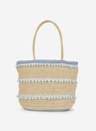 Dorothy Perkins Blue Pom Trim Beach Shopper Bag
