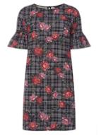Dorothy Perkins Black Floral And Check Print Shift Dress
