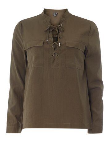 Dorothy Perkins *izabel London Khaki Lace-up Shirt