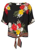 Dorothy Perkins Floral Stripe Tie Hem T-shirt
