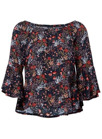 *izabel London Navy Ditsy Floral Print Frill Top