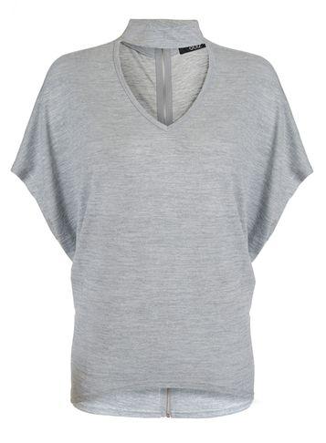 Dorothy Perkins *quiz Grey Light Knit Choker Neck Top
