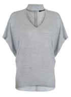 Dorothy Perkins *quiz Grey Light Knit Choker Neck Top