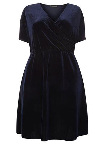 Dorothy Perkins Dp Curve Navy Velvet Wrap Dress