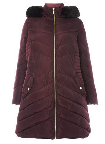 Dorothy Perkins *dp Curve Burgundy Faux Fur Hooded Padded Jacket