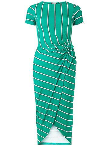 Dorothy Perkins Green Striped Front Knot Midi Pencil Dress