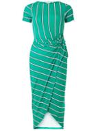 Dorothy Perkins Green Striped Front Knot Midi Pencil Dress