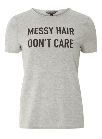Dorothy Perkins Grey Messy Hair Don't Care Slogan T-shirt