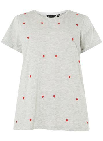 Dorothy Perkins *dp Curve Grey Heart Embroidered T-shirt