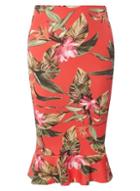 Dorothy Perkins Orange Tropical Peplum Hem Pencil Skirt