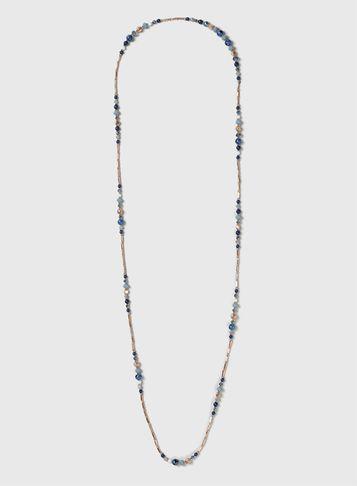 Dorothy Perkins Blue And Gold Facet Bead Necklace
