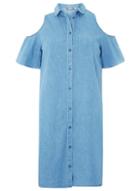 Dorothy Perkins Mid Wash Denim Cold Shoulder Shirt Dress