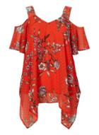 *roman Originals Red Floral Print Cold Shoulder Top