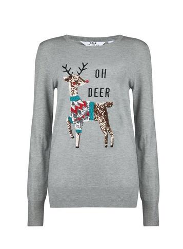 Dorothy Perkins *tall Grey Oh Deer Christmas Jumper