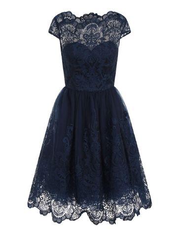 Dorothy Perkins *chi Chi London Blue Cap Sleeve Baroque Tea Dress