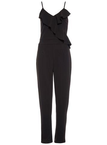 Dorothy Perkins *quiz Black Crepe Frill Jumpsuit