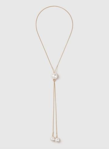 Dorothy Perkins Gold Pearl Effect Lariat Necklace