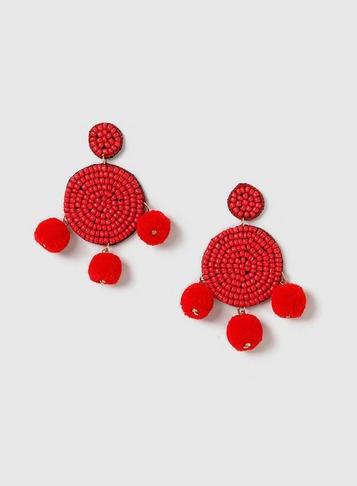 Dorothy Perkins Red Bead And Pom Pom Earrings