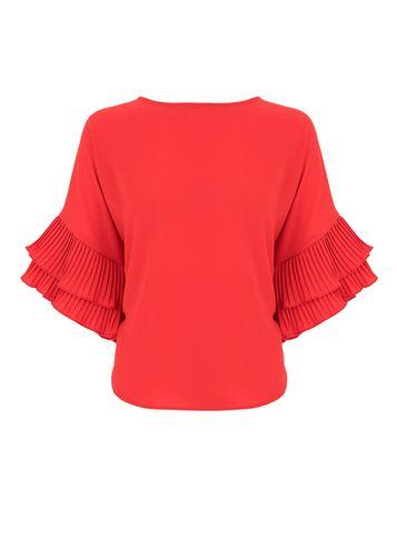 Dorothy Perkins *quiz Red Pleated Dip Hem Top