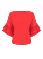 Dorothy Perkins *quiz Red Pleated Dip Hem Top