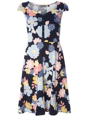 Dorothy Perkins *tall Blue Floral Print Skater Dress