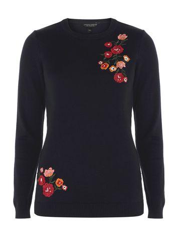 Dorothy Perkins Navy Floral Embroidered Jumper