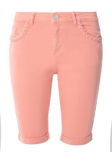 Dorothy Perkins Coral Plait Denim Knee Shorts