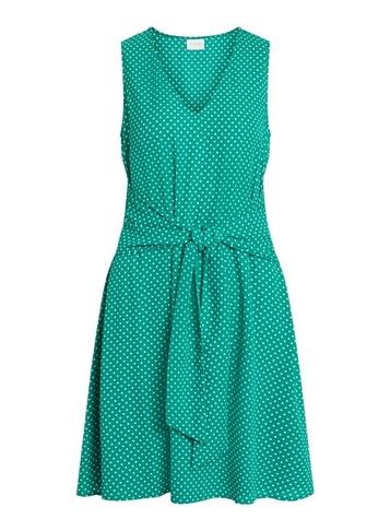 *vila Green V-neck Polka Dot Print Dress