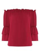 Dorothy Perkins Wine Ruffle Sleeve Frill Bardot Top