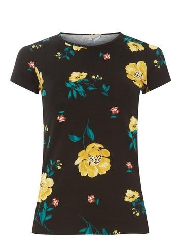 Dorothy Perkins Petite Black Floral Print Crew Neck T-shirt