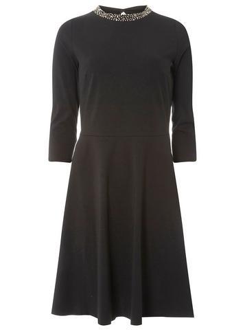 Dorothy Perkins Black Embellished Neck Skater Dress