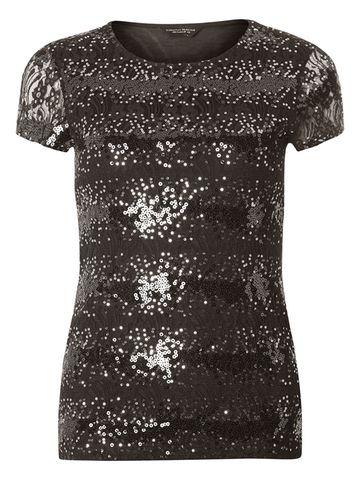Dorothy Perkins Black Sequin Lace T-shirt