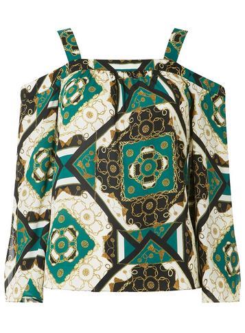 Dorothy Perkins Green Chain Print Cold Shoulder Top