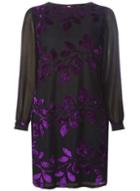 Dorothy Perkins *billie & Blossom Black And Purple Velvet Jaquard Shift Dress