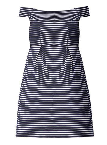 Dorothy Perkins Dp Curve Navy Striped Ribbed Bardot Fit And Flare Dress