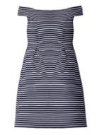 Dorothy Perkins Dp Curve Navy Striped Ribbed Bardot Fit And Flare Dress
