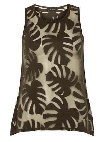 Dorothy Perkins Khaki Palm Burnout Longline Vest Top