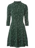 Dorothy Perkins Green And White Shirred Neck Fit And Flare Dress