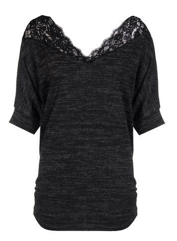 Dorothy Perkins *quiz Charcoal Knit Scallop Lace Top