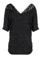 Dorothy Perkins *quiz Charcoal Knit Scallop Lace Top